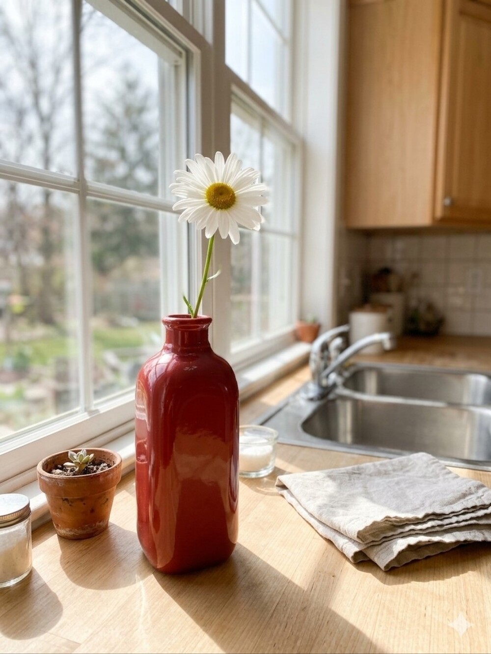 Glossy Red Ceramic Bottle Vase by